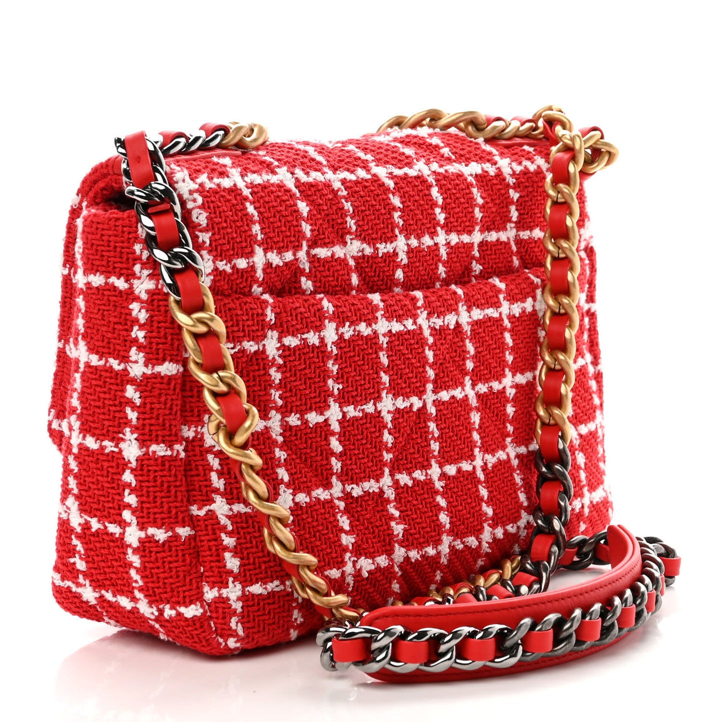 Tweed Quilted Medium Chanel 19 Flap Red White