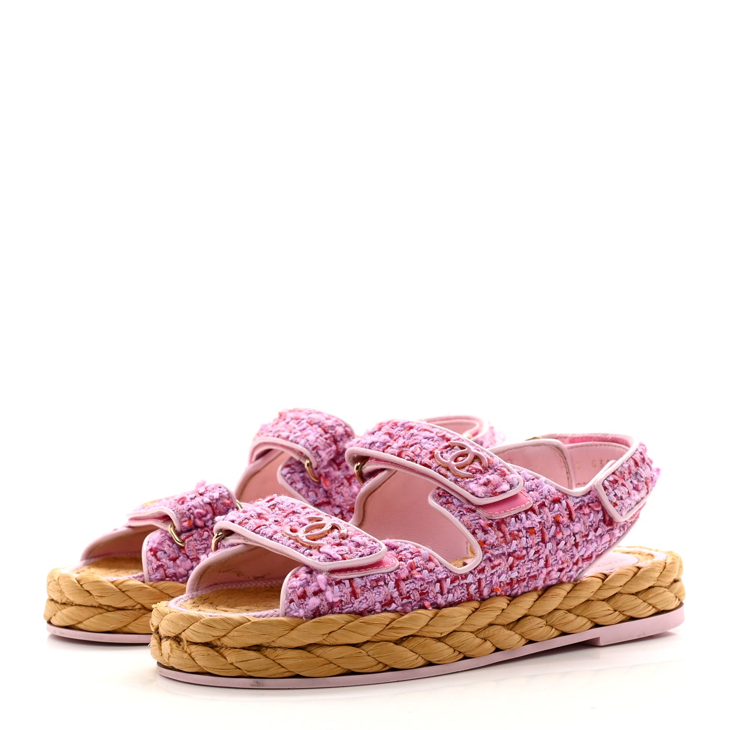 Tweed Patent Calfskin Velcro Dad Sandals 36 Light Purple Pink Red