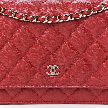 Chanel Caviar Quilted Wallet on Chain WOC Red 11 of 12