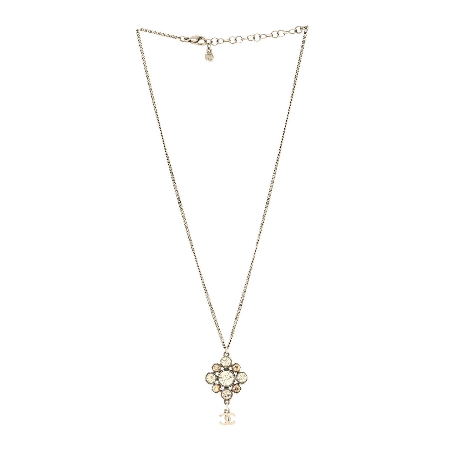 Crystal CC Drop Pendant Necklace Silver