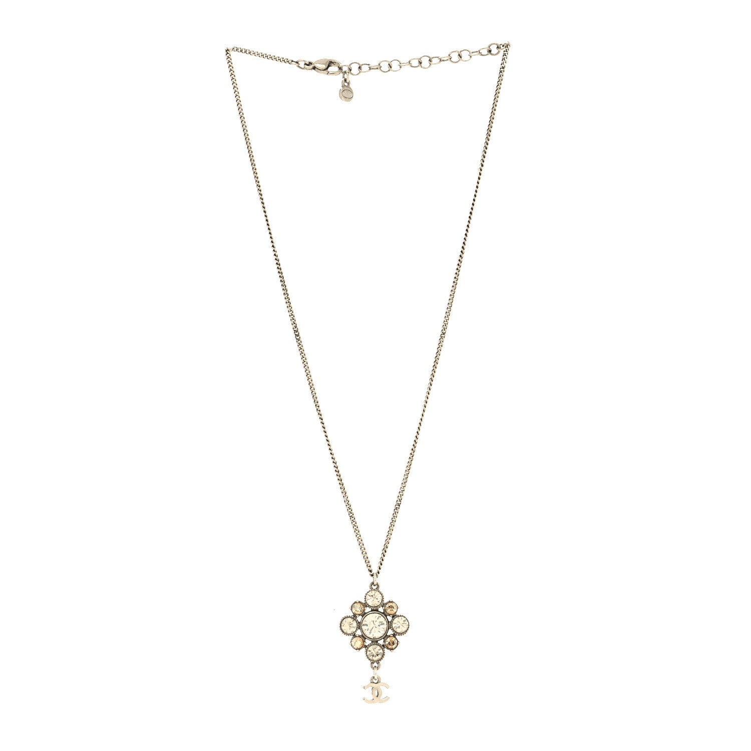 Chanel Crystal CC Drop Pendant Necklace Silver 3 of 5
