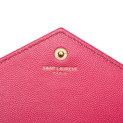 Saint Laurent Grain De Poudre Matelasse Chevron Monogram Chain Wallet Lipstick Fuchsia 5 of 8