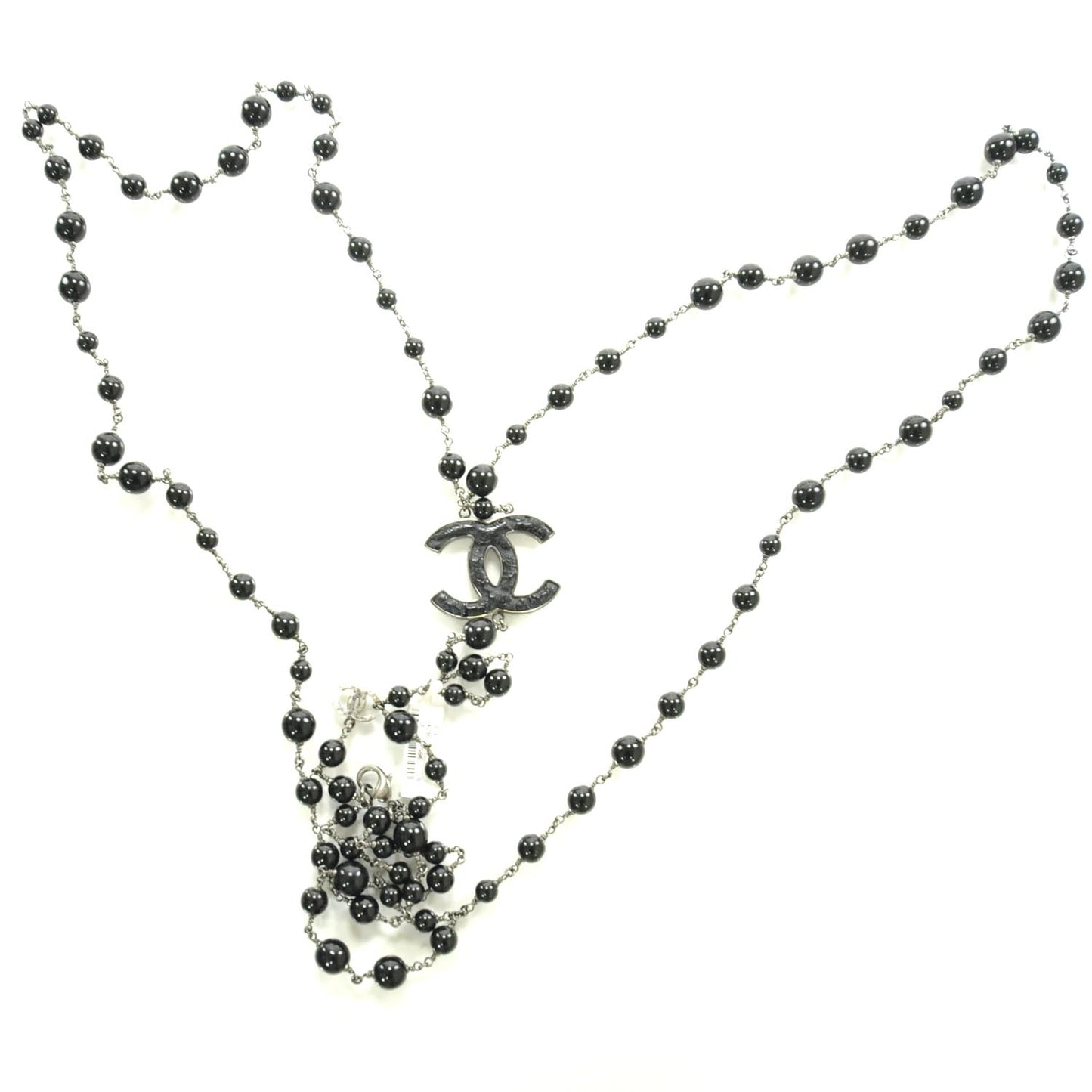 Long Beaded CC Necklace Black