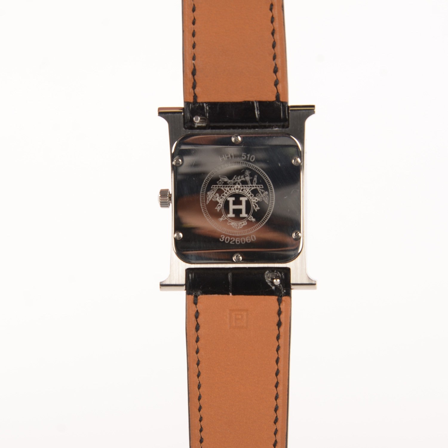 Hermes Stainless Steel Alligator Diamond Mother of Pearl 26mm Heure H Hour Quartz Watch Noir 3 of 11