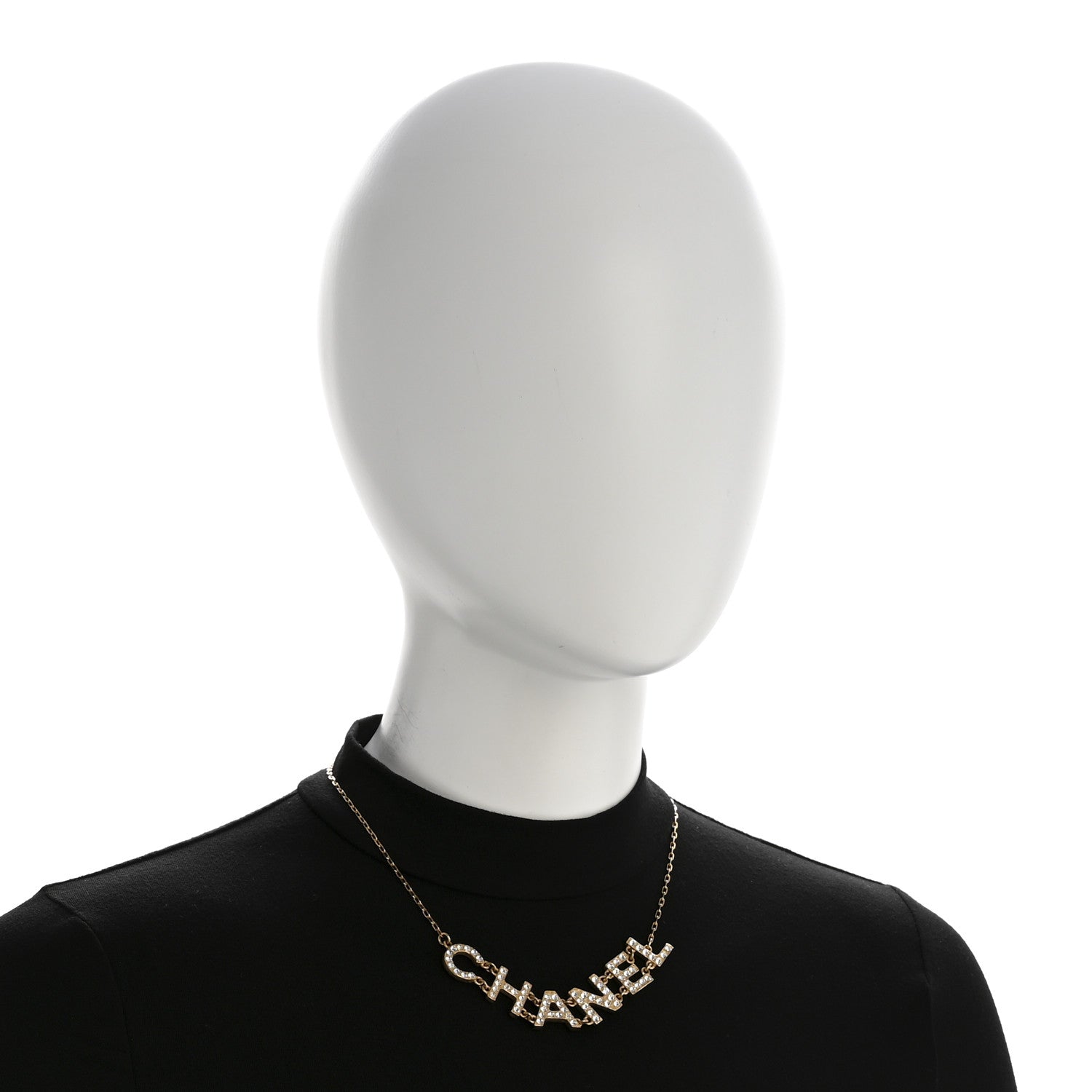 Chanel Metal Crystal 90's Icon Logo Necklace Gold 2 of 6