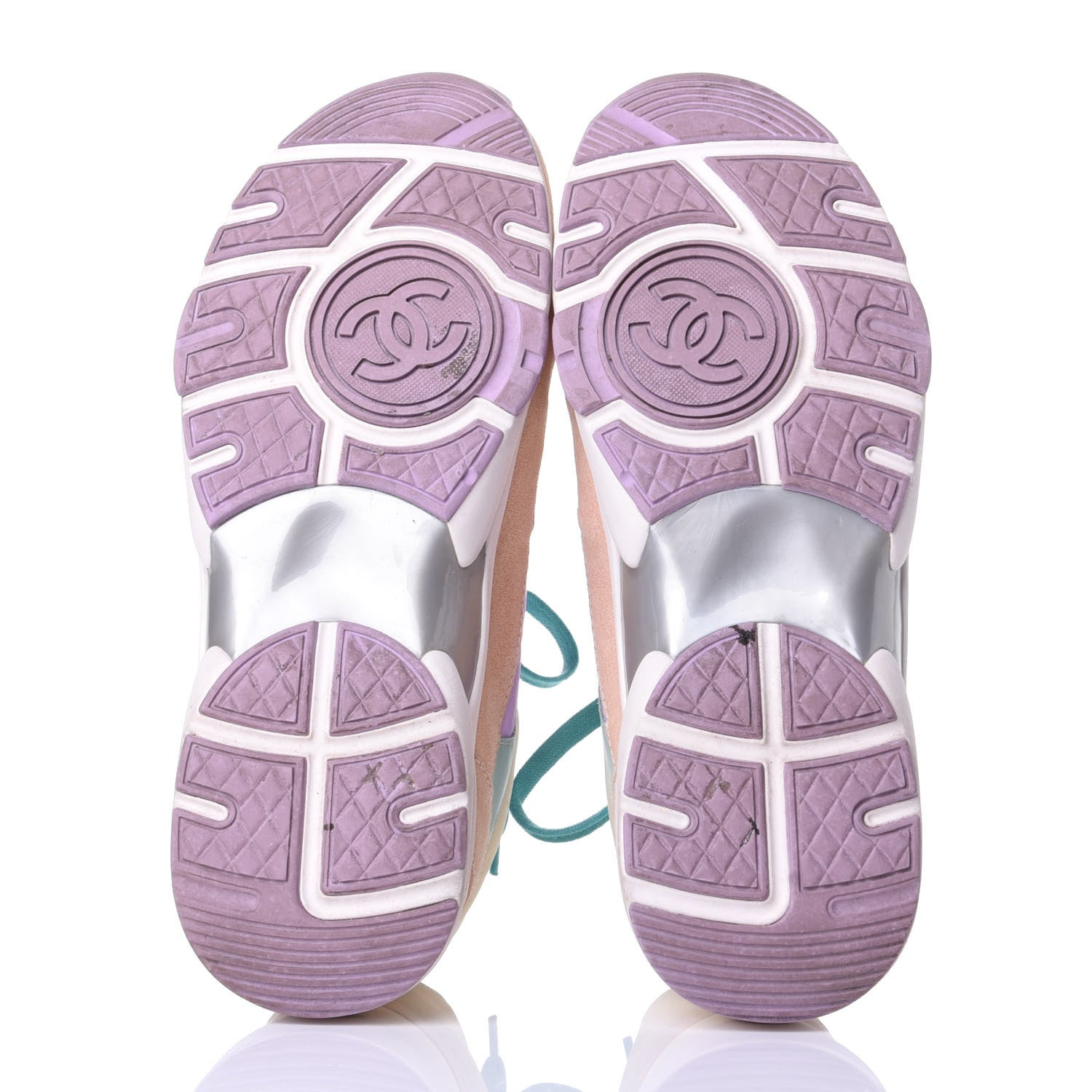 Chanel Nylon Lambskin Suede Calfskin CC Sneakers 39 Green Purple Pink 7 of 10