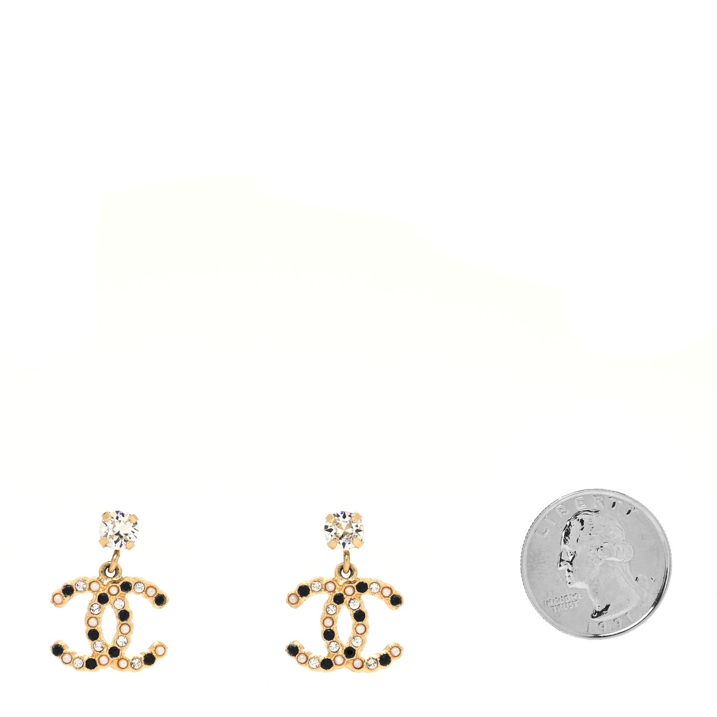 Resin Crystal Pearl CC Drop Earrings Gold Black