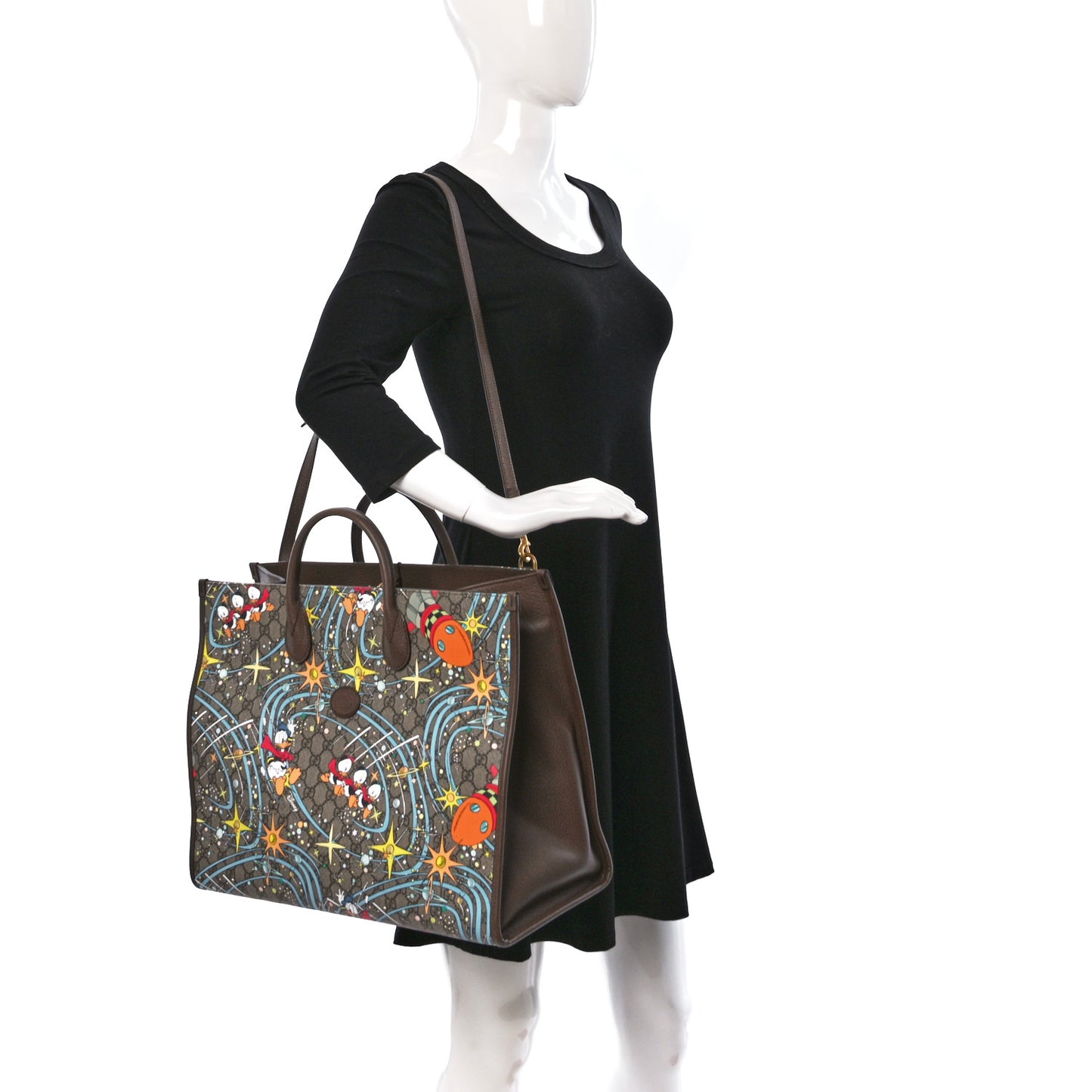 X DISNEY GG Supreme Monogram Donald Duck Retro Interlocking G Shopping Tote Beige Multicolor New Acero