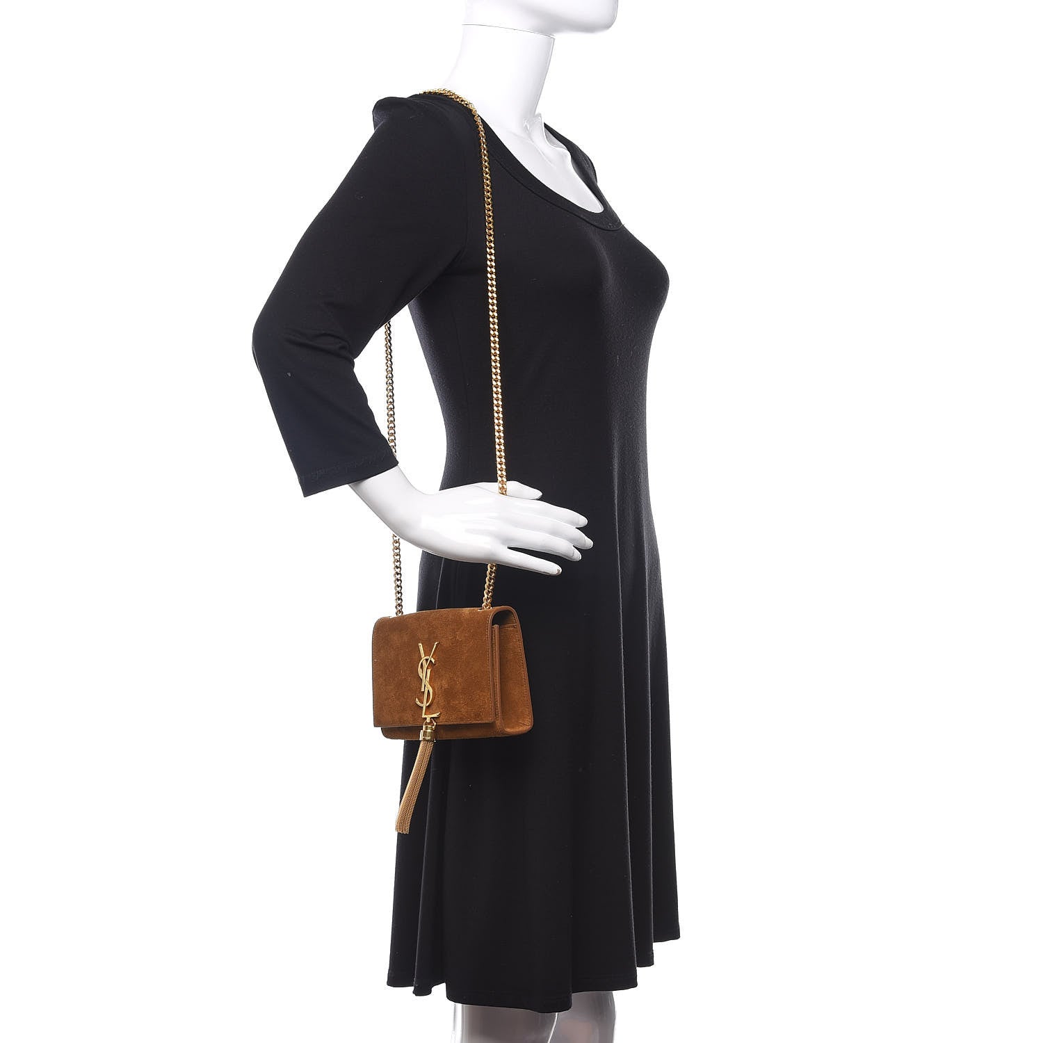 Saint Laurent Suede Small Classic Monogram Kate Tassel Satchel Light Ochre 3 of 12