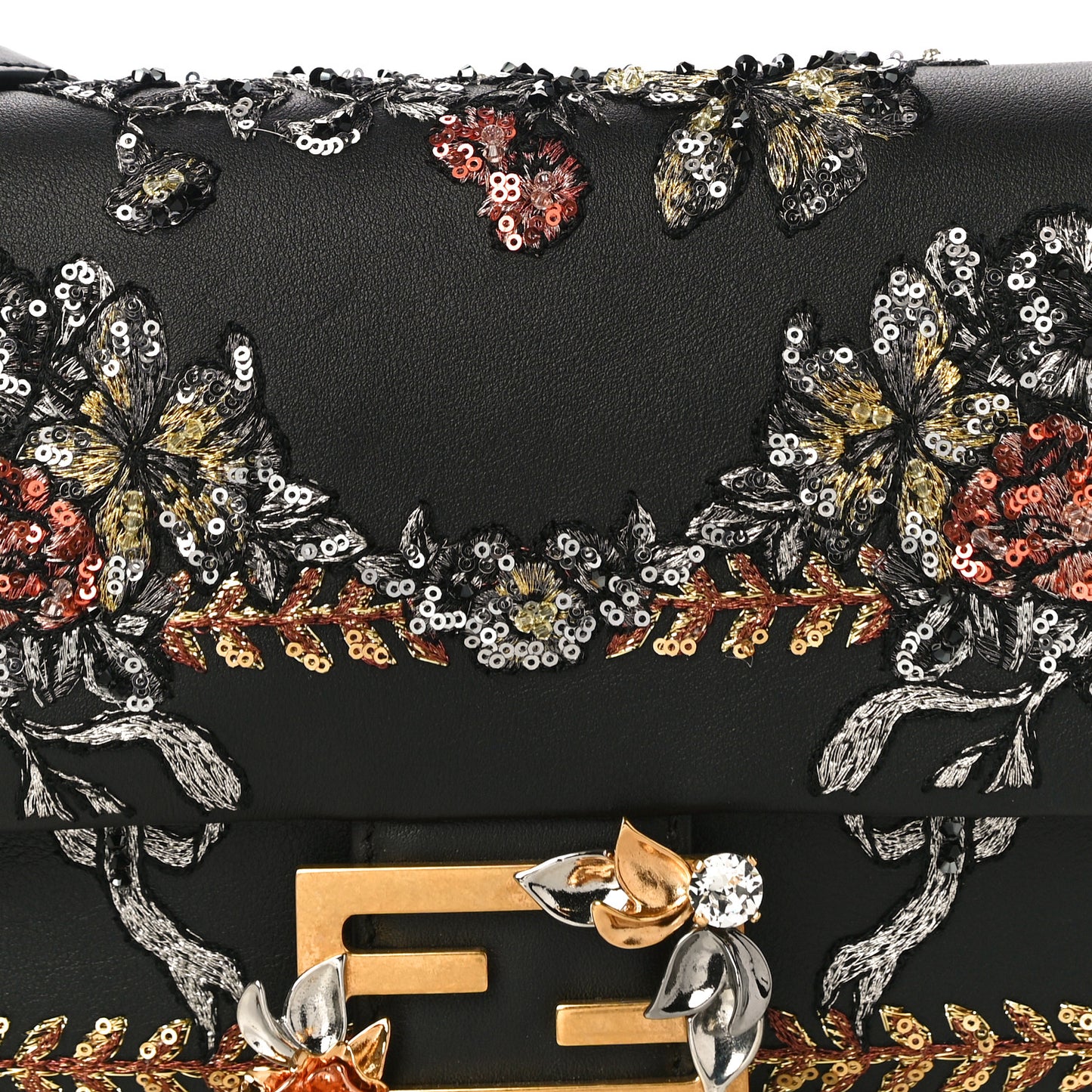 Calfskin Embroidered Baguette Black