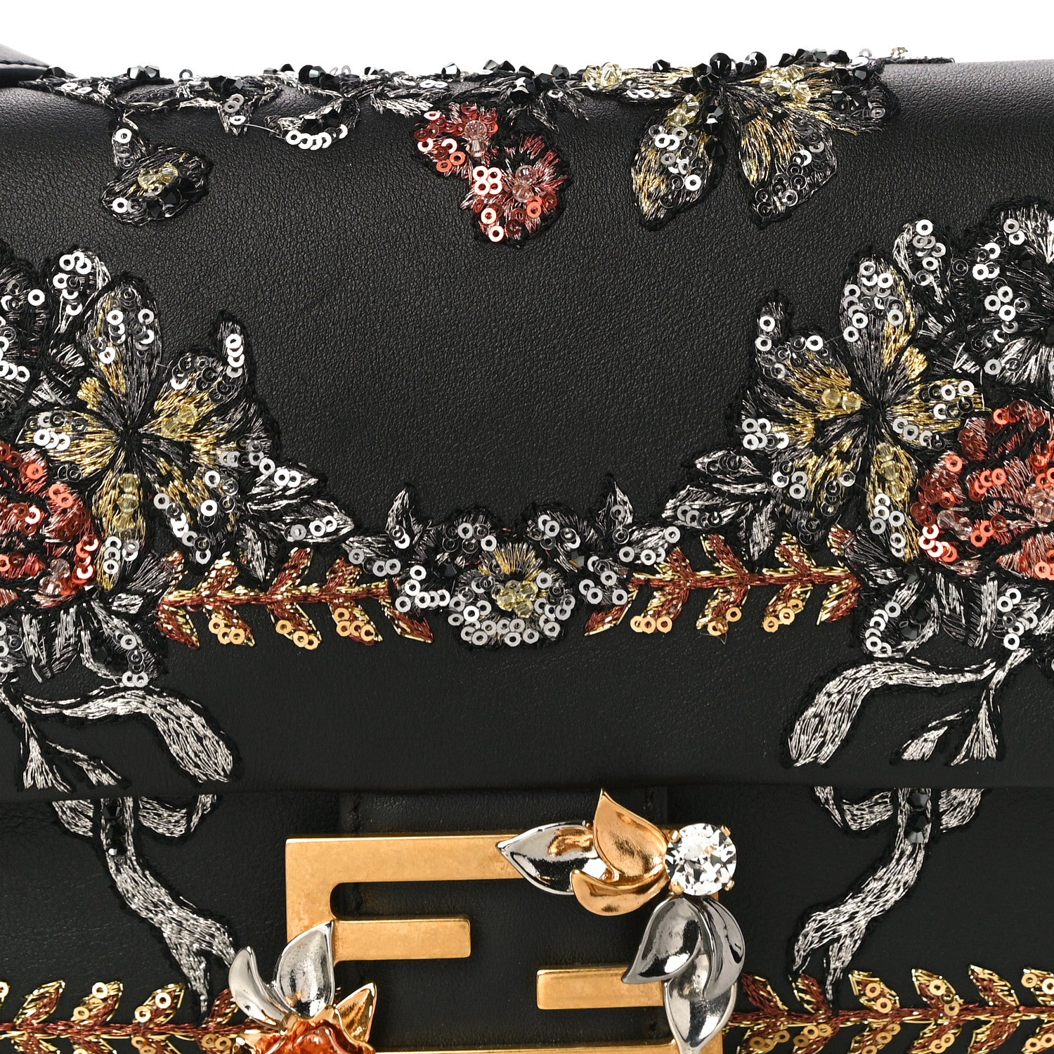 Fendi Calfskin Embroidered Baguette Black 7 of 9