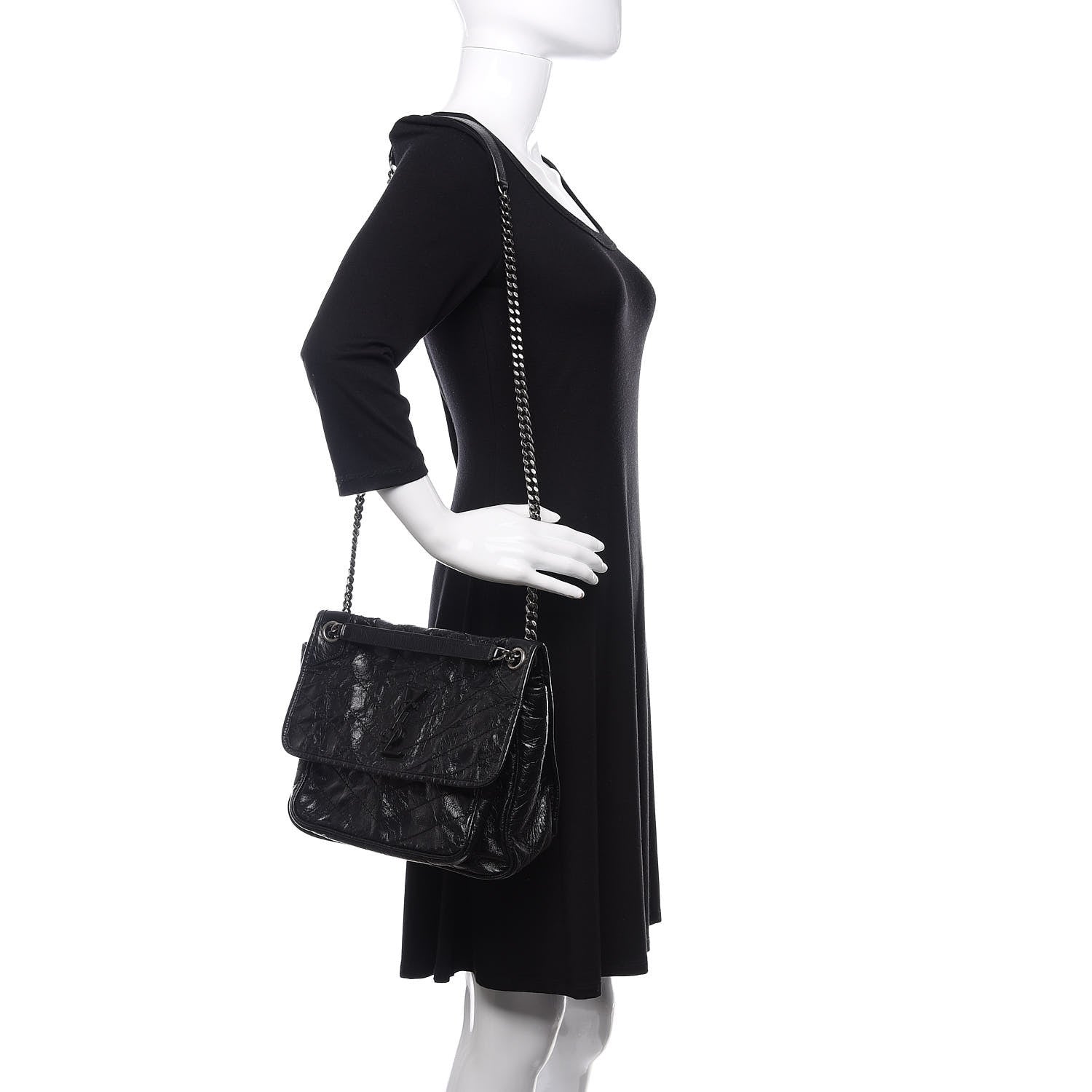 Saint Laurent Crinkled Calfskin Matelasse Monogram Medium Niki Chain Satchel Black 3 of 11