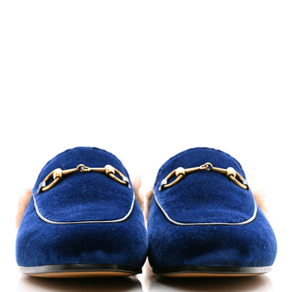 Gucci Velvet Fur Womens Princetown Slippers 36 Cobalt Blue 2 of 8