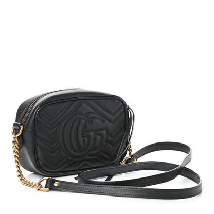 Gucci Calfskin Matelasse Mini GG Marmont Chain Shoulder Bag Black 3 of 10
