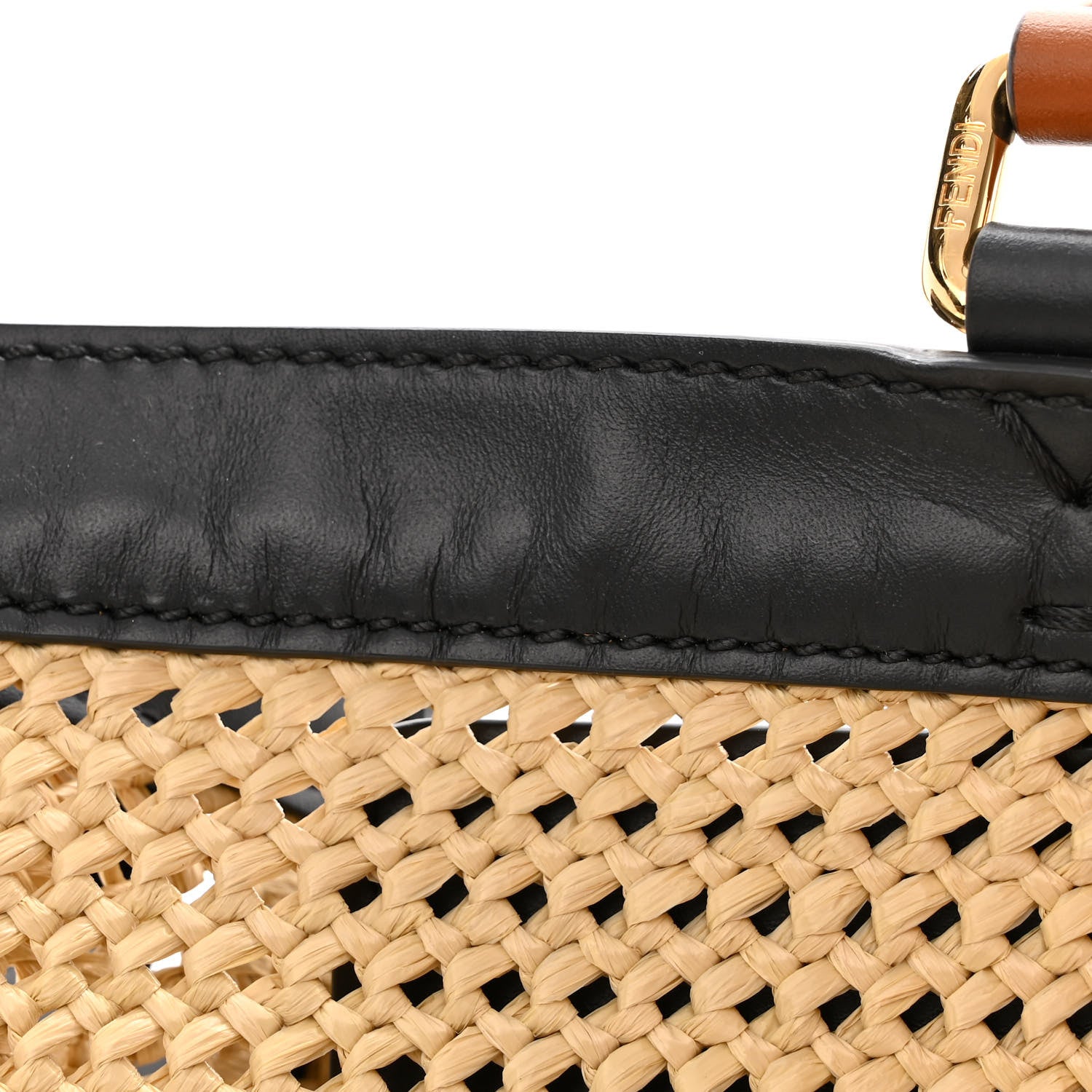 Fendi Raffia Vitello King Macrame Mesh Medium Peekaboo X-Tote Natural Black Cuoio 13 of 13