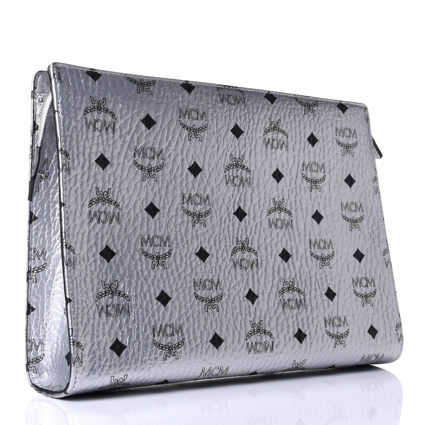 Metallic Visetos Medium Zip Pouch Silver