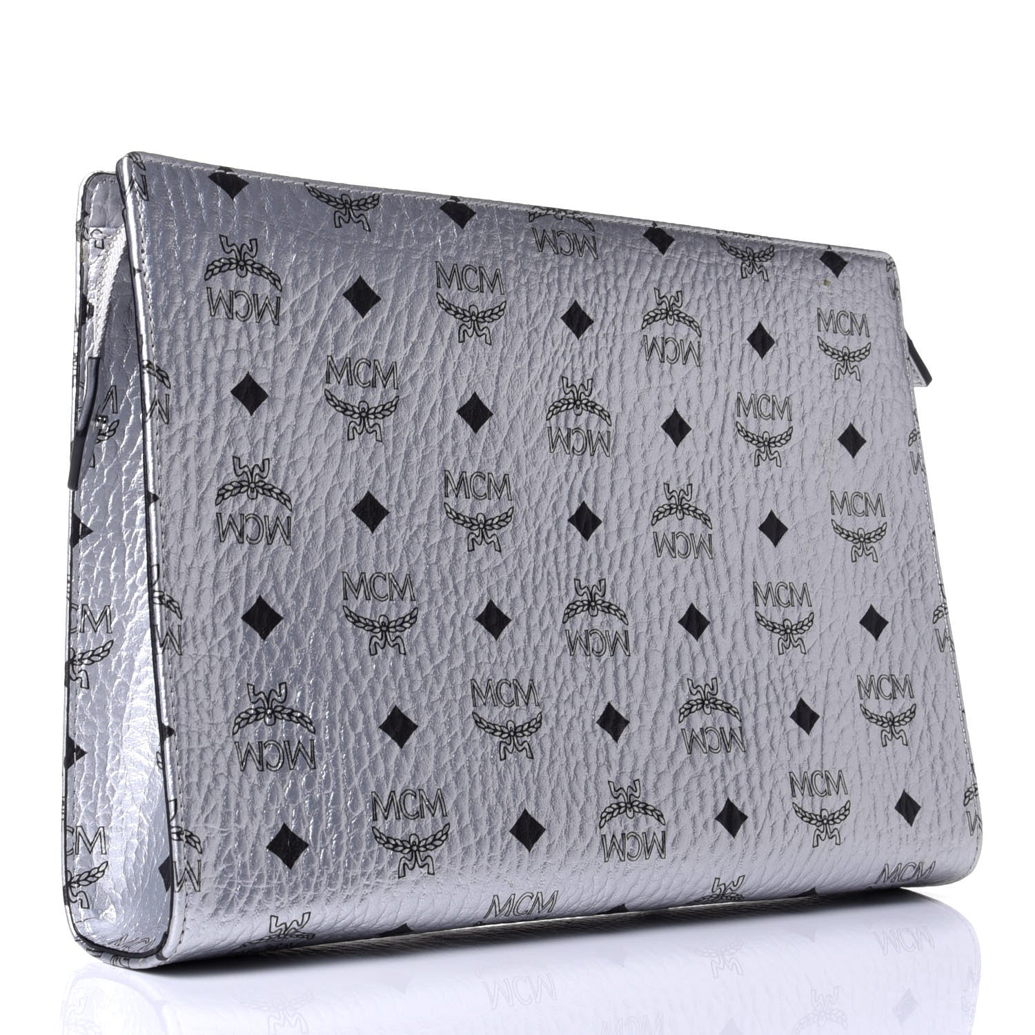 MCM Metallic Visetos Medium Zip Pouch Silver 2 of 4
