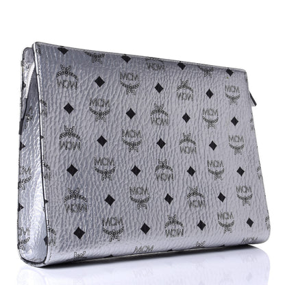 MCM Metallic Visetos Medium Zip Pouch Silver 2 of 4