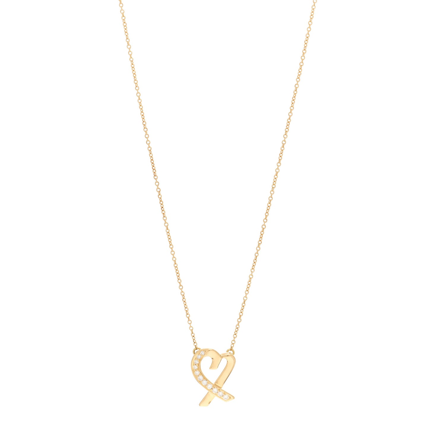 18K Yellow Gold Diamond Small Paloma Picasso Loving Heart Pendant Necklace