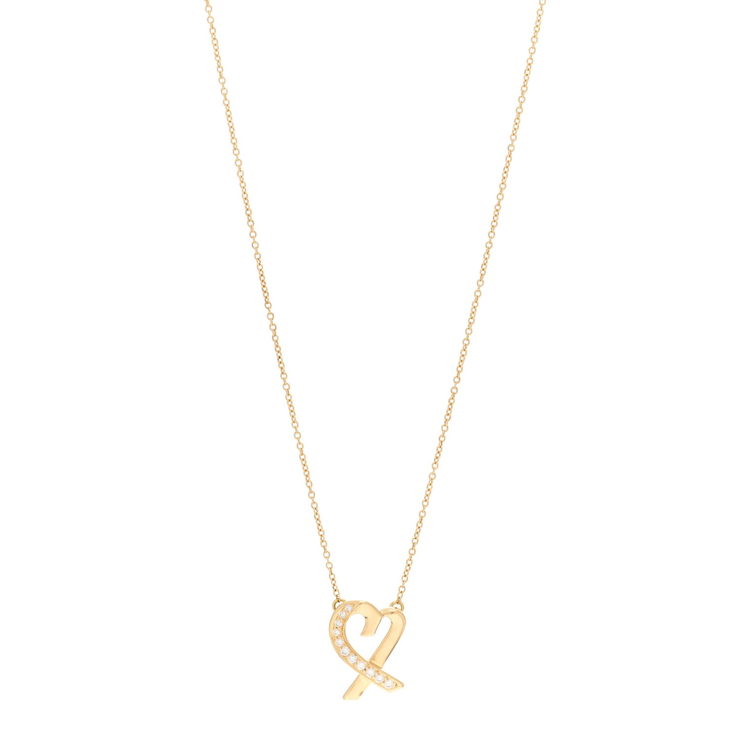 Tiffany 18K Yellow Gold Diamond Small Paloma Picasso Loving Heart Pendant Necklace 1 of 4