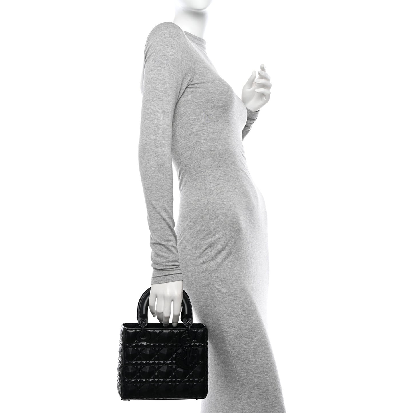 Calfskin Cannage Diamond Small Lady Dior Black