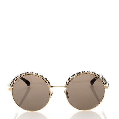 Chanel Metal Calfskin Round Chain Sunglasses Black 2 of 9