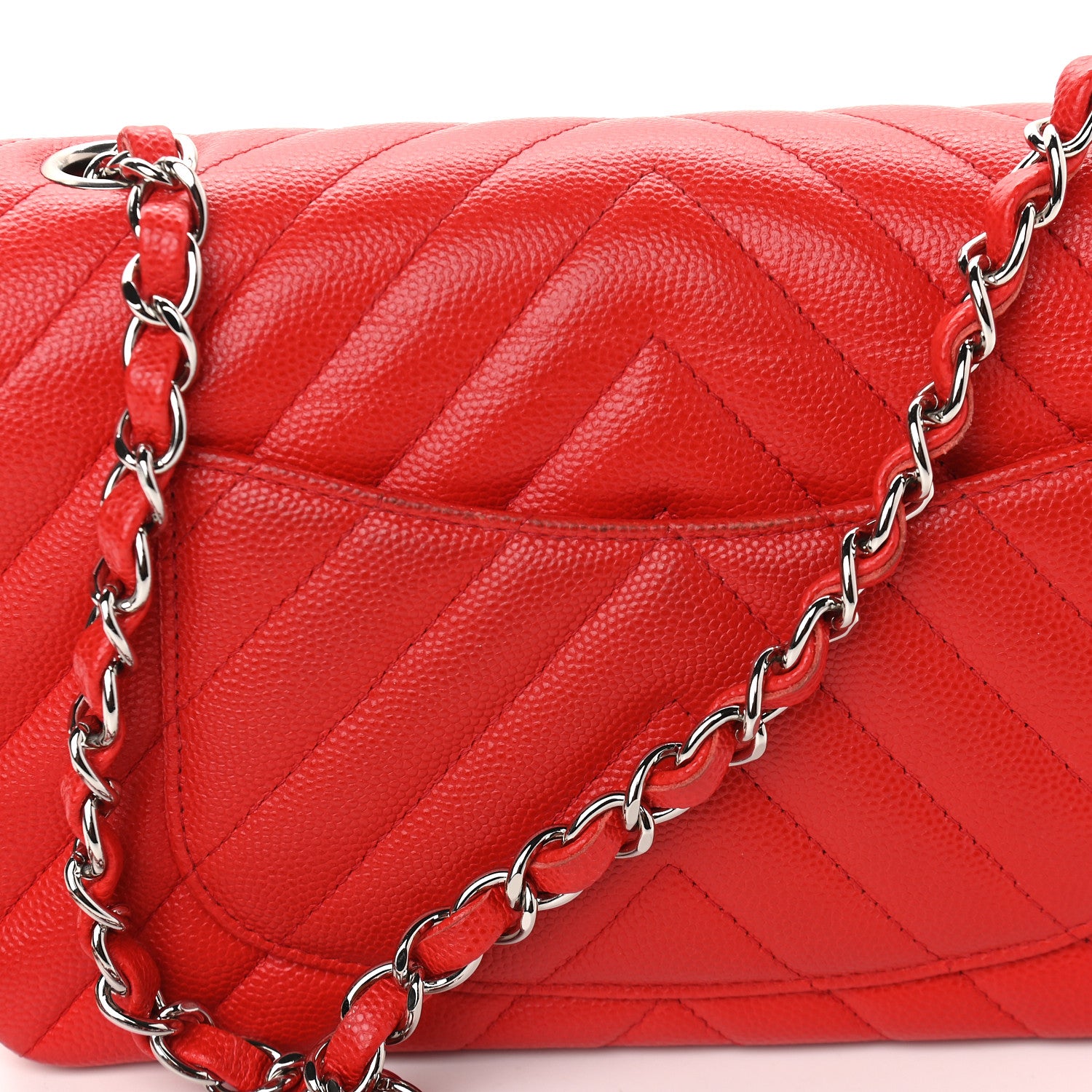 Chanel Caviar Chevron Quilted Mini Rectangular Flap Red 10 of 10