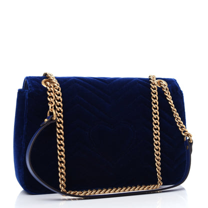 Gucci Velvet Matelasse Medium GG Marmont Shoulder Bag Cobalt Blue 3 of 10