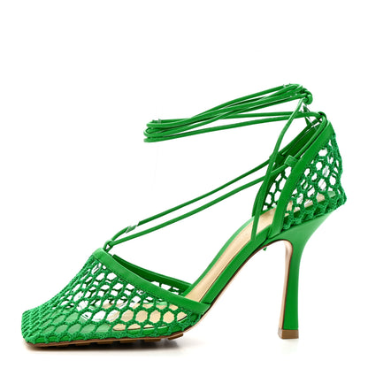 Bottega Veneta Mesh Nappa Stretch Ankle Tie 90mm Sandals 37 Grass 1 of 7