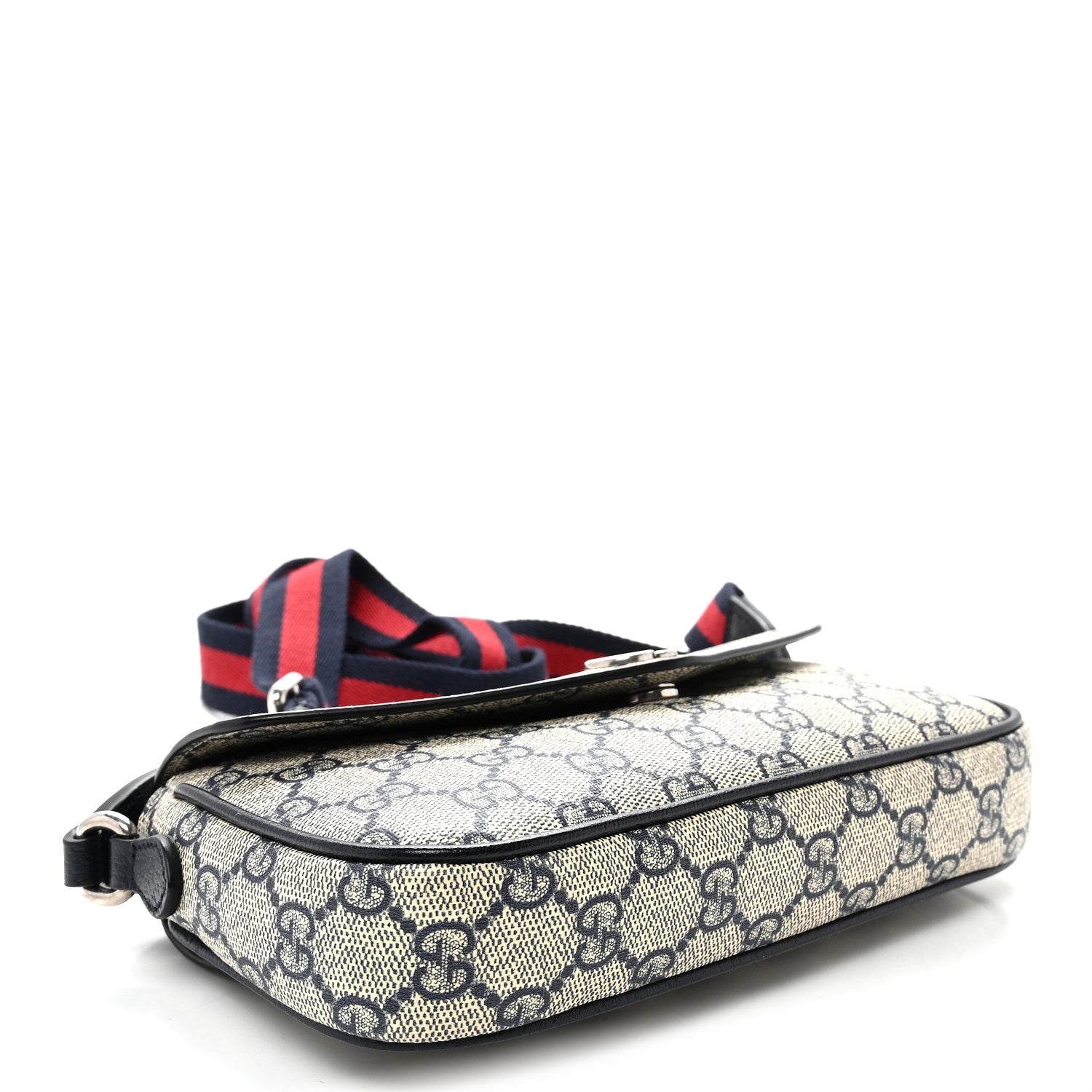 Gucci GG Supreme Monogram Textured Dollar Calfskin Web Mini Ophidia Envelope Shoulder Bag Beige Blue 4 of 10