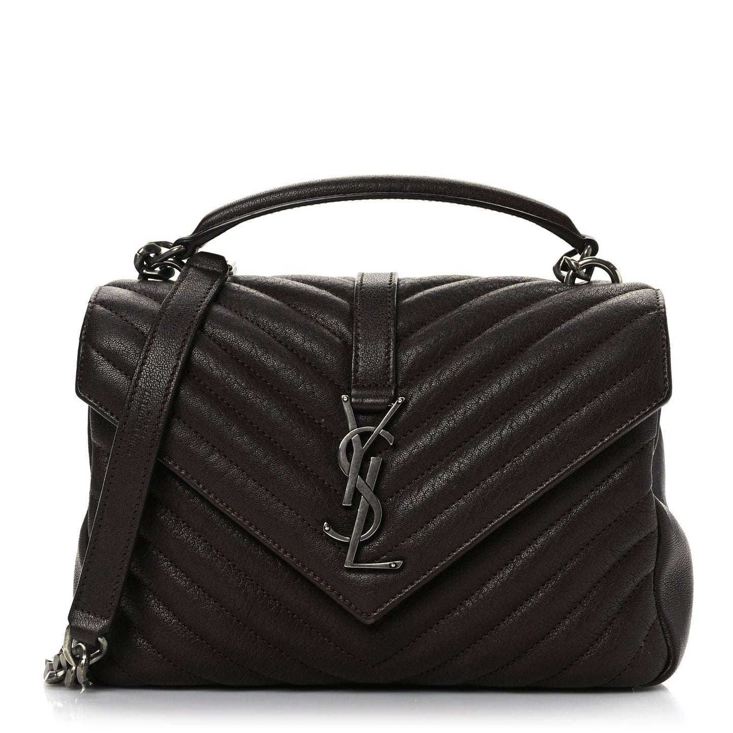 Sheepskin Matelasse Chevron Monogram Medium College Bag Black Tulip