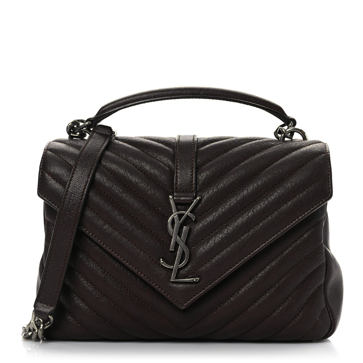 Saint Laurent Sheepskin Matelasse Chevron Monogram Medium College Bag Black Tulip 1 of 8