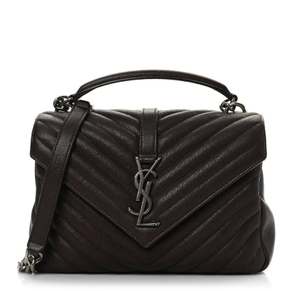 Saint Laurent Sheepskin Matelasse Chevron Monogram Medium College Bag Black Tulip 1 of 8