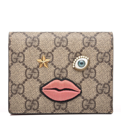 Gucci GG Supreme Monogram Face Embroidered Card Case Wallet Pink 1 of 8