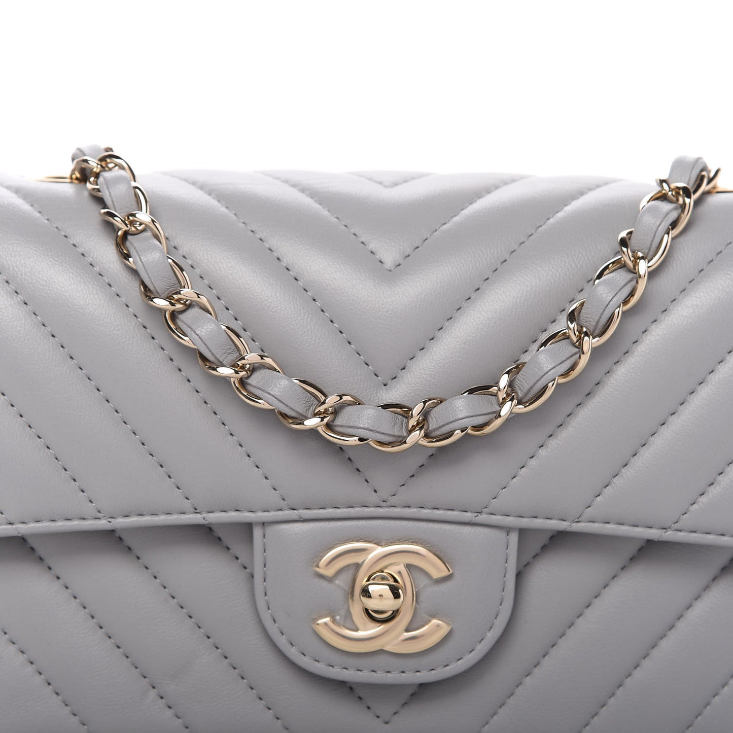 Lambskin Chevron Quilted Mini Rectangular Flap Grey