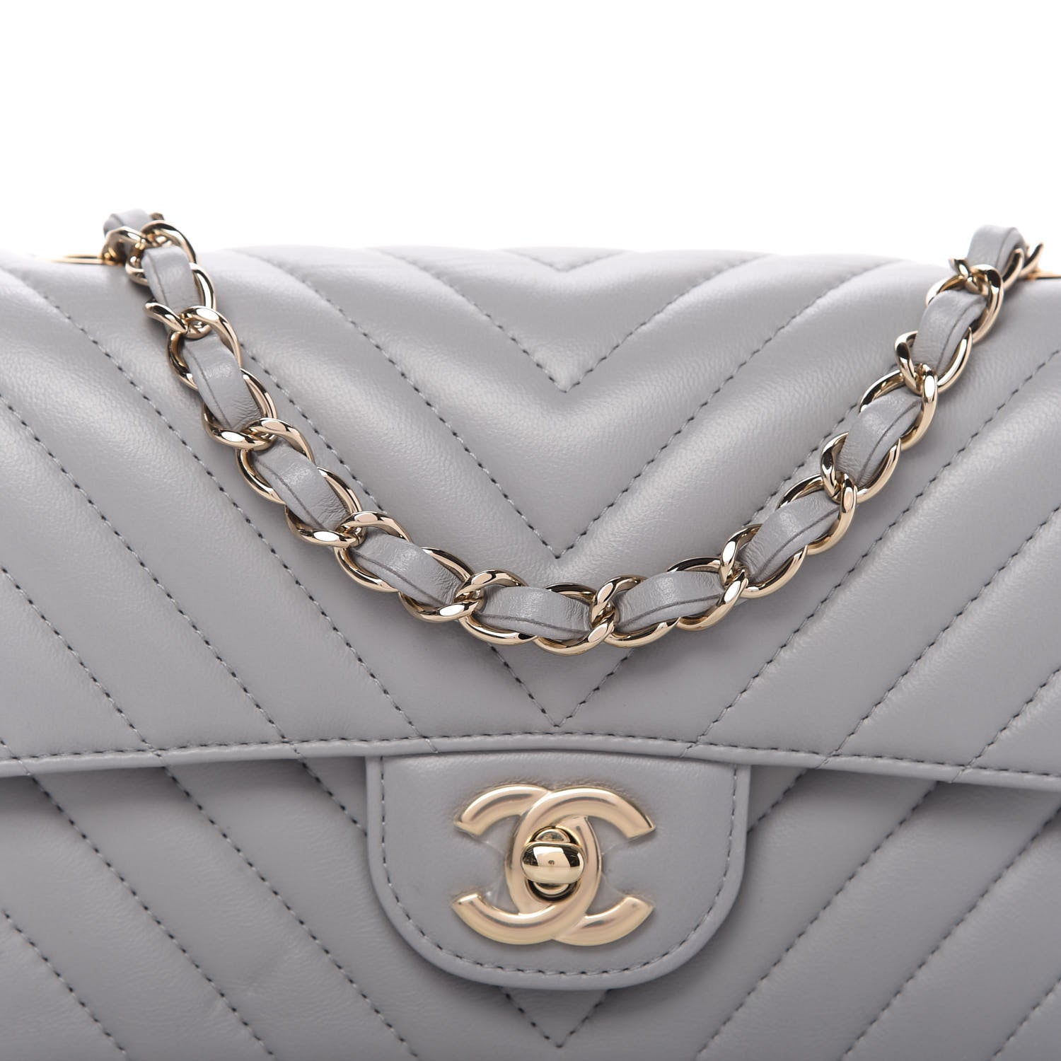 Chanel Lambskin Chevron Quilted Mini Rectangular Flap Grey 10 of 10