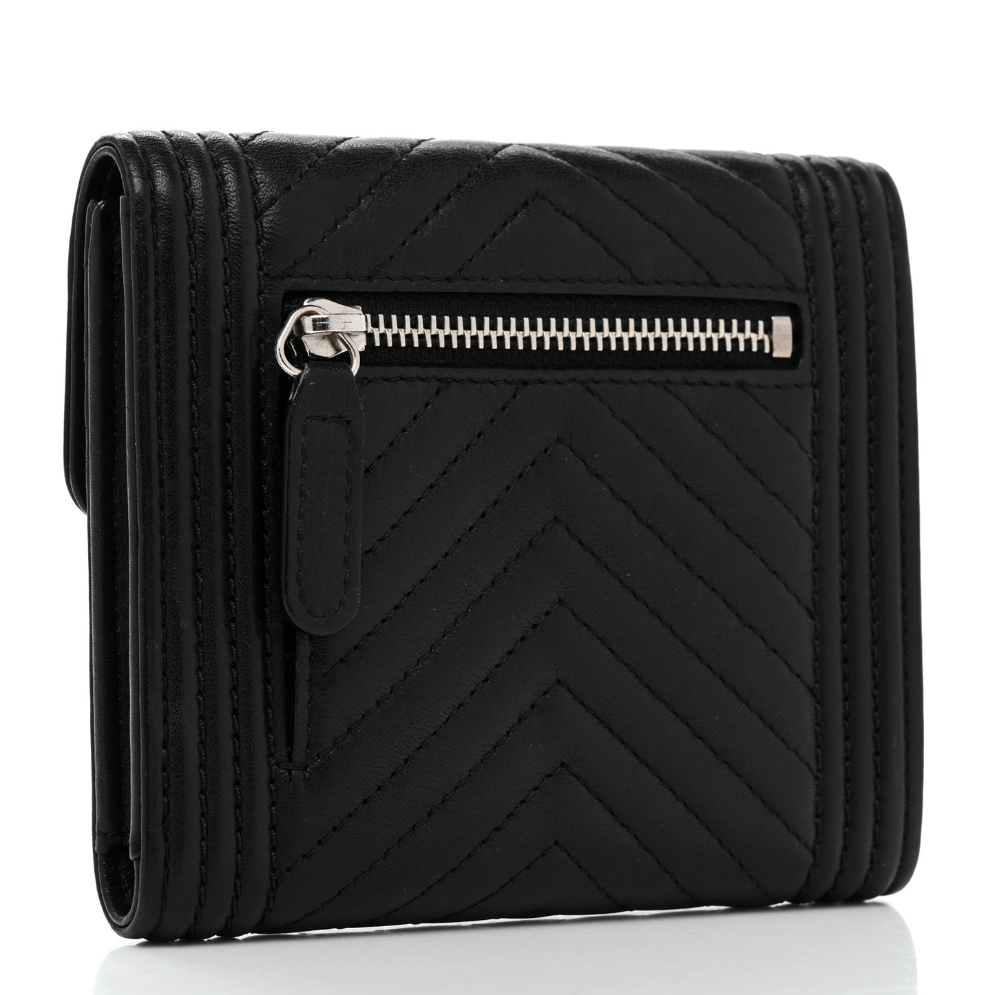 Lambskin Chevron Quilted Boy Compact Wallet Black
