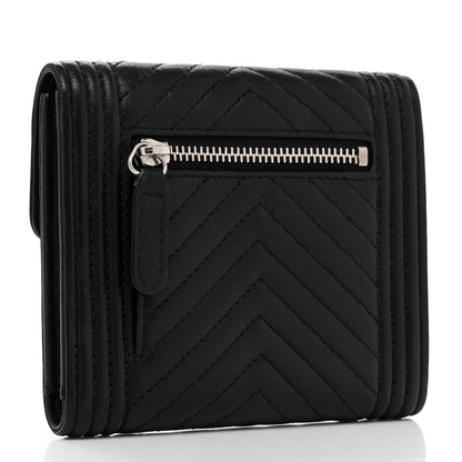 Chanel Lambskin Chevron Quilted Boy Compact Wallet Black 3 of 8