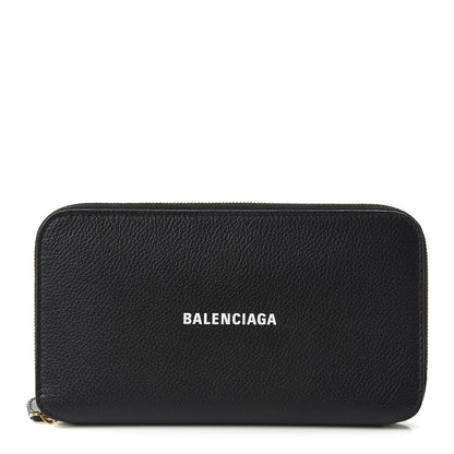 Balenciaga Calfskin Logo Everyday Continental Zip Around Wallet Black 1 of 9