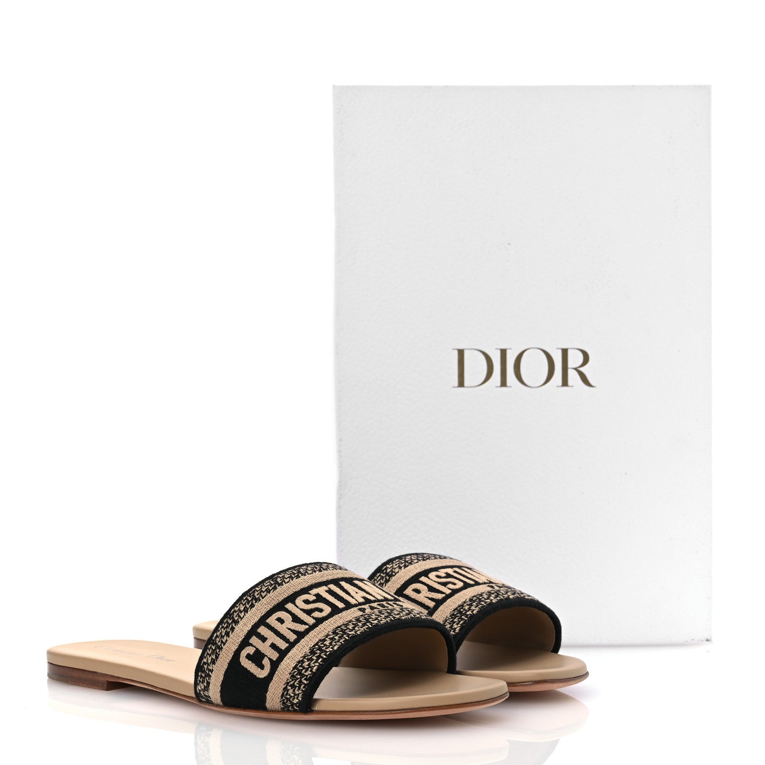 Christian Dior Canvas Embroidered Dway Flat Slide Sandals 40 Black Beige 11 of 11