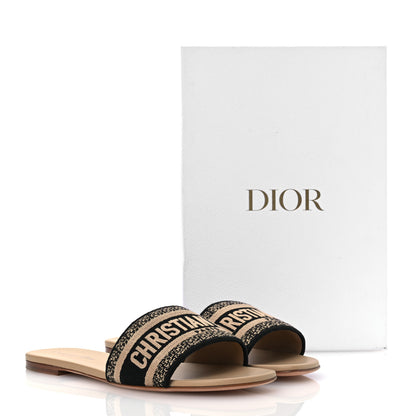 Christian Dior Canvas Embroidered Dway Flat Slide Sandals 40 Black Beige 11 of 11