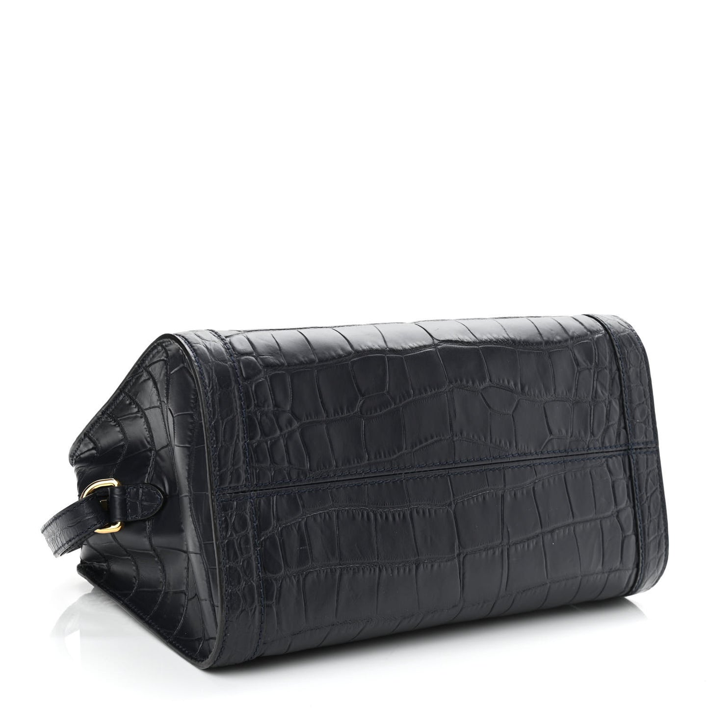 Calfskin Crocodile Embossed Small Skull Padlock Zip Around Tote Navy Blue