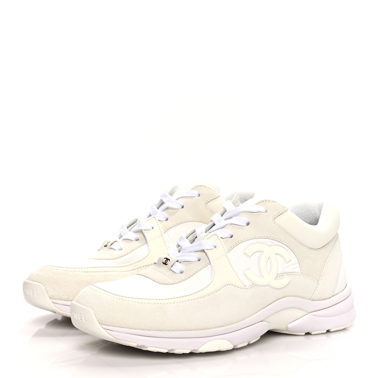 Chanel Nylon Calfskin Suede Fabric CC Sneakers 39.5 White 3 of 8