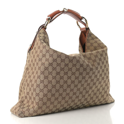 Gucci Monogram Large Horsebit Chain Hobo Brown 2 of 17