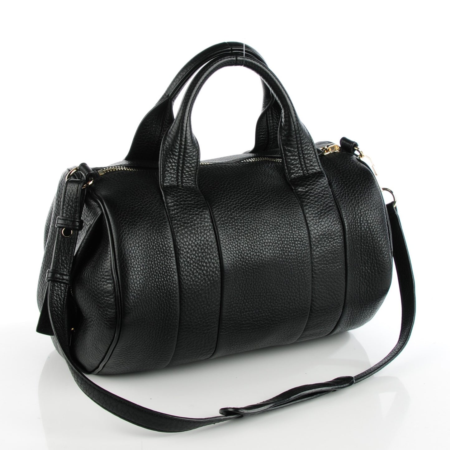 Pebbled Lambskin Rocco Duffel Black Pale Gold Hardware