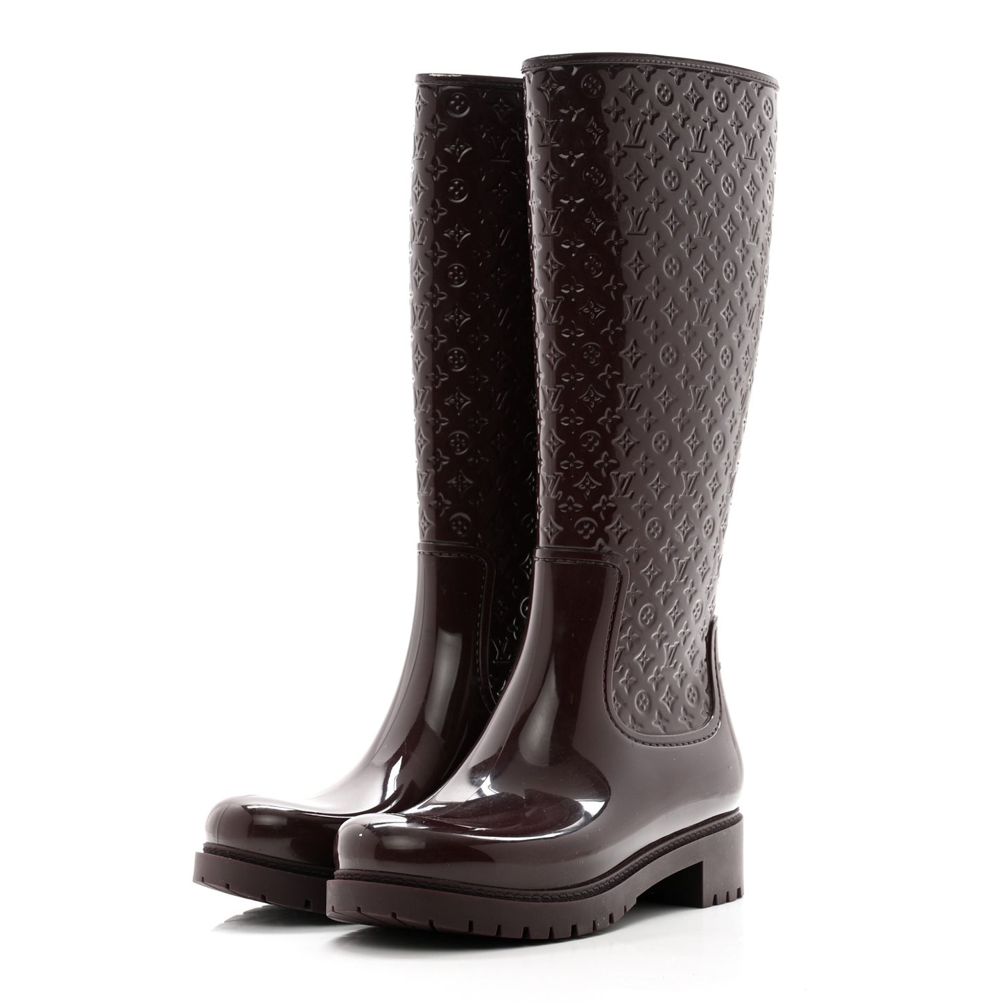 Rubber Embossed Monogram Splash Rain Boots 38 Burgundy