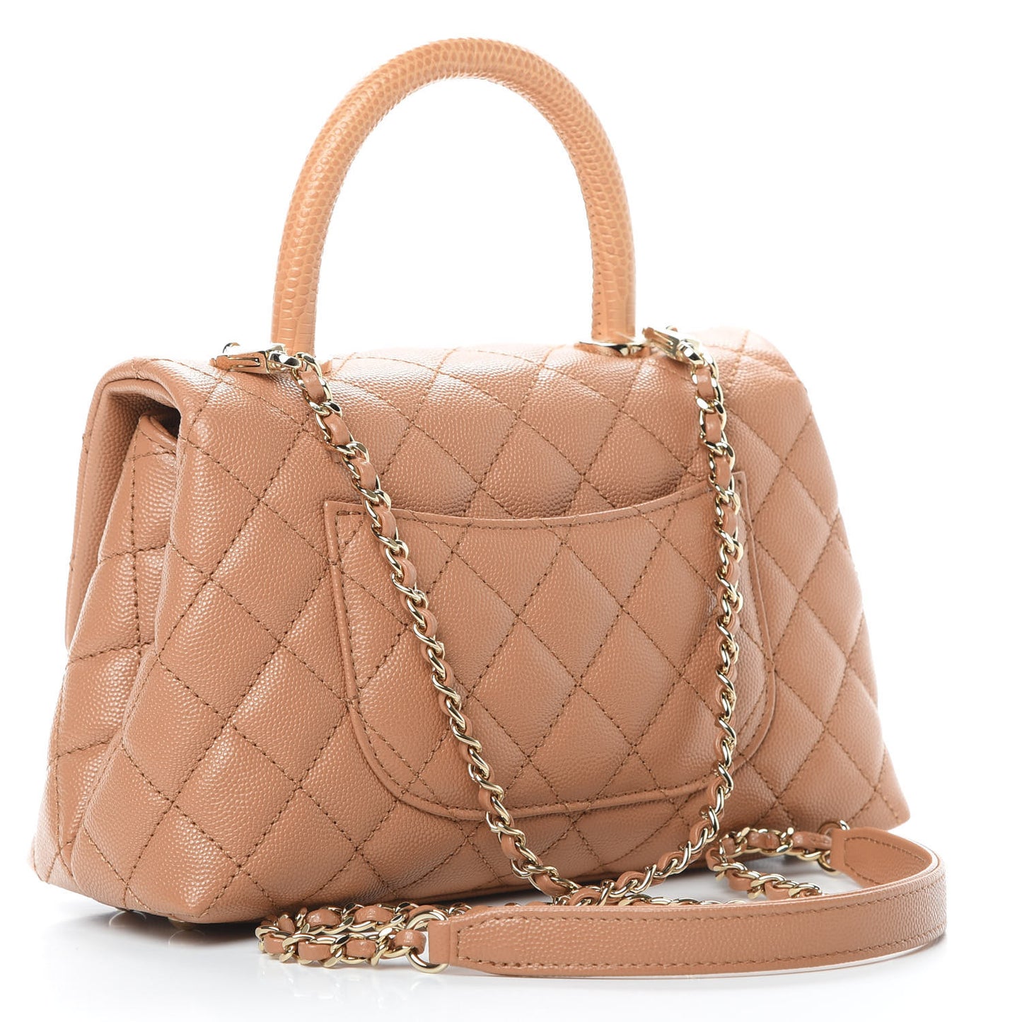 Caviar Quilted Lizard Embossed Mini Coco Handle Flap Brown