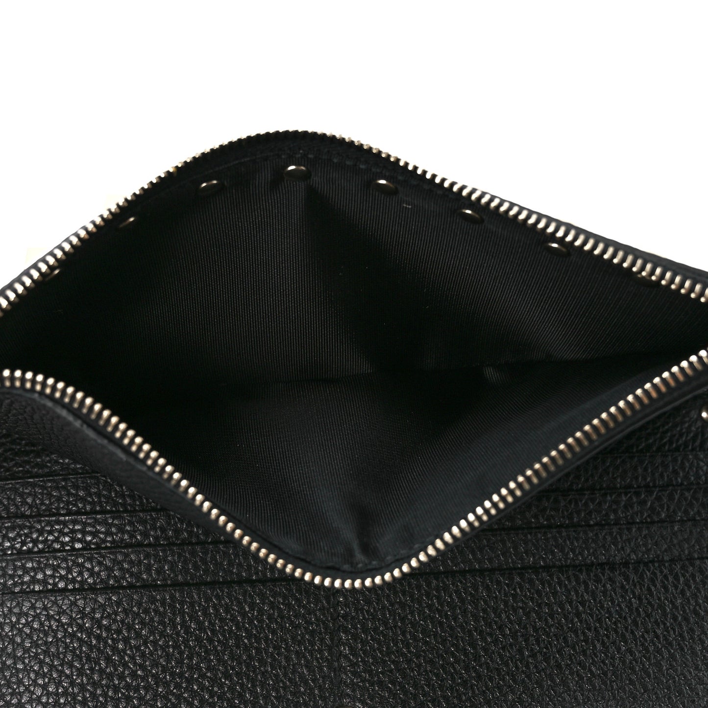 Pebbled Calfskin Rockstud Fold Zip Wallet Black