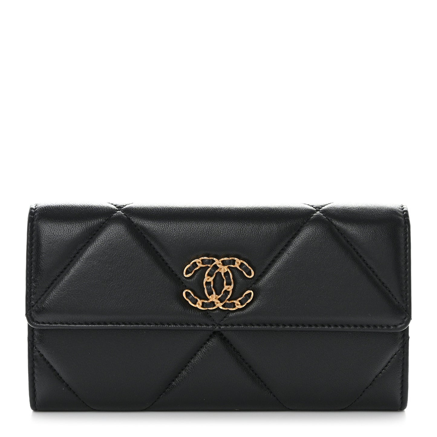Lambskin Quilted Chanel 19 Flap Wallet Black