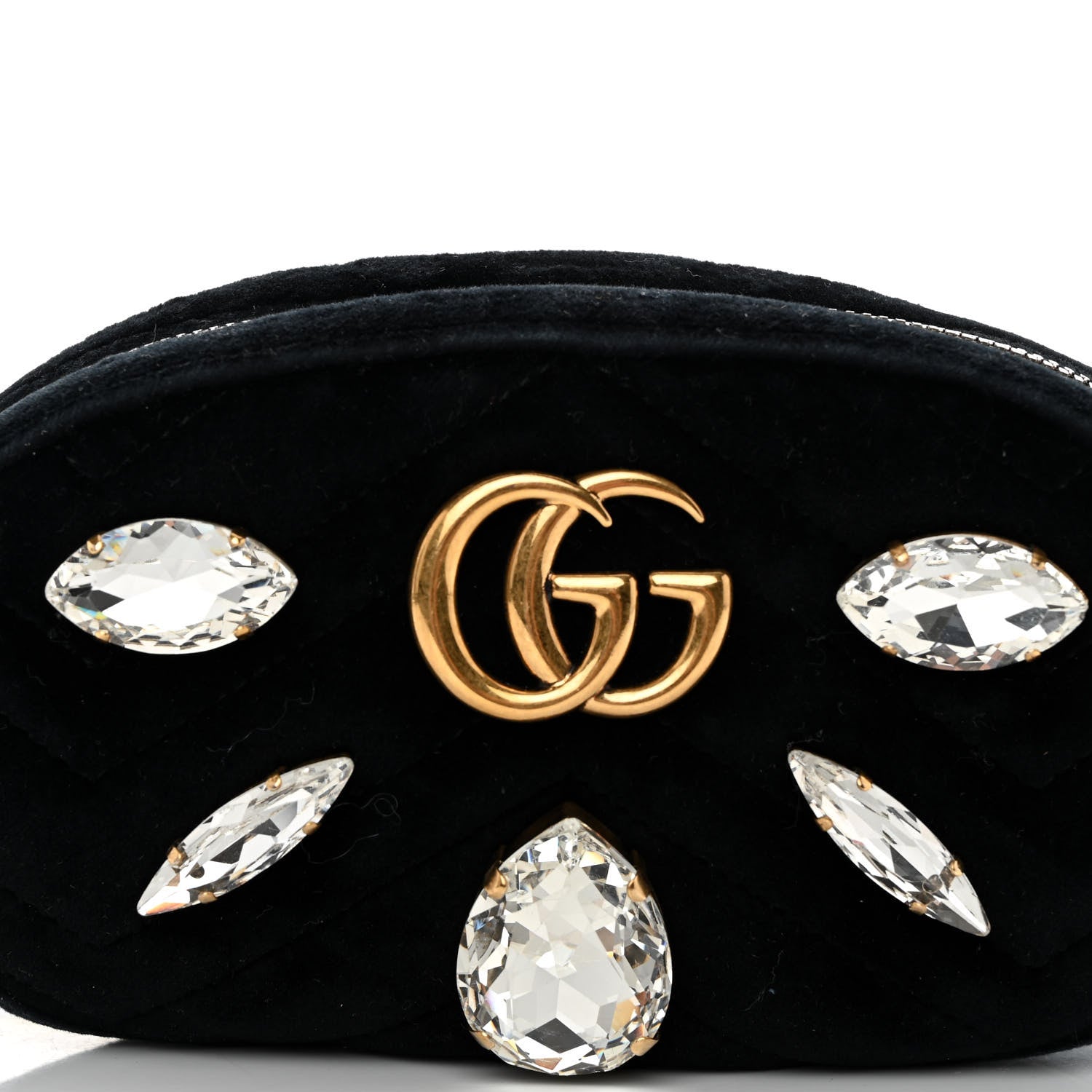 Gucci Velvet Matelasse Marquise Crystals GG Marmont Belt Bag 85 34 Black 9 of 12